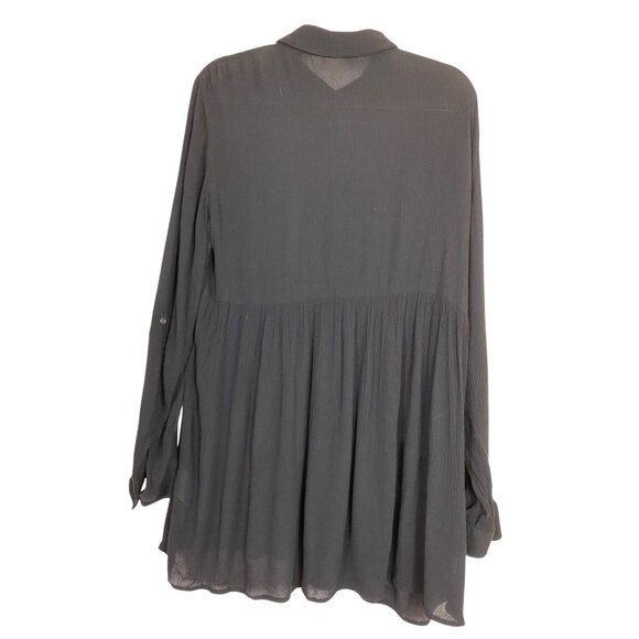 Style & Co Black Long-Sleeve Button Up Tunic Top Medium Boho Western Prairie Y2K - Picture 2 of 7